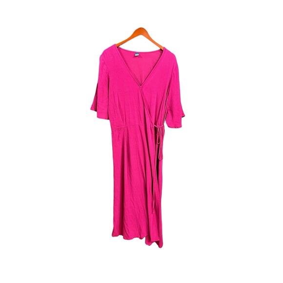 Old Navy Wrap Dress 3X Flutter Sleeve Midi Pink Stretch Barbiecore - Picture 1 of 7